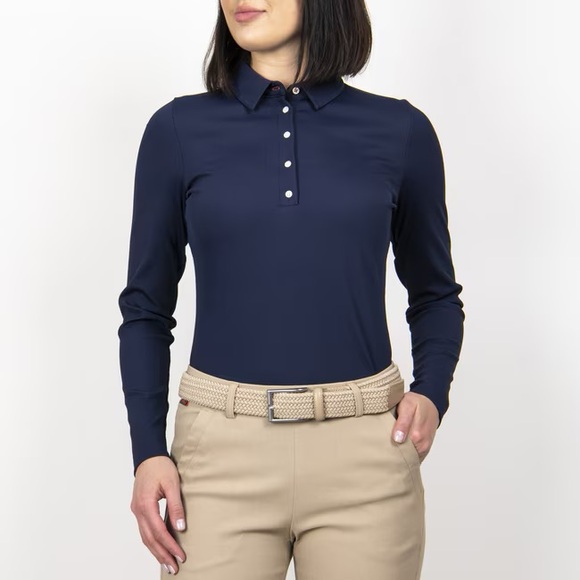 KJUS Celin Ribbed Polo Long Sleeve Atlanta Blue Performance Gold 38/M